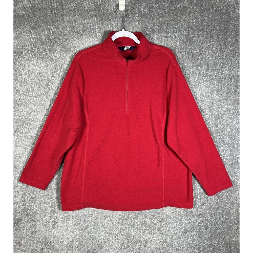 Lands End Sweater Womens Size 2X 20W-22W Red Long Sleeve 1/4 Zip Fleece Pullover
